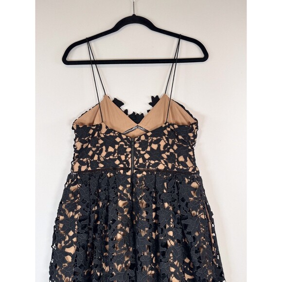 Self Portrait Dress Black Azaelea Midi V Neck Floral Overlay Evening Size 10 - Picture 12 of 15